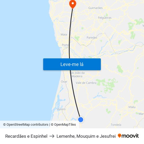 Recardães e Espinhel to Lemenhe, Mouquim e Jesufrei map