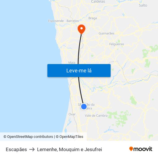 Escapães to Lemenhe, Mouquim e Jesufrei map