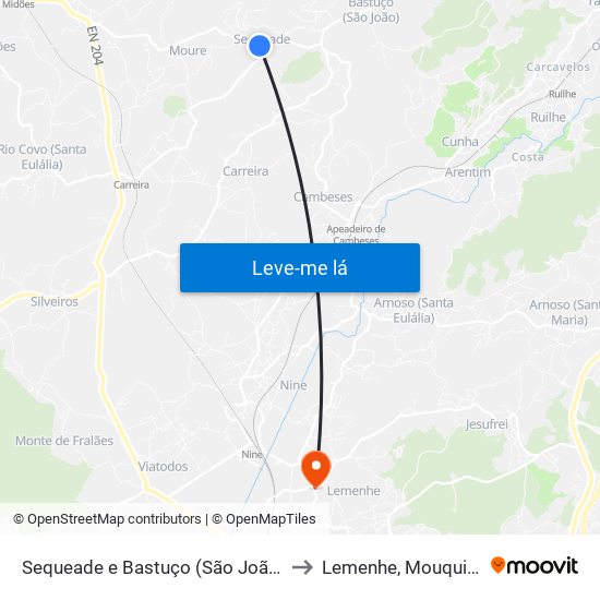 Sequeade e Bastuço (São João e Santo Estêvão) to Lemenhe, Mouquim e Jesufrei map