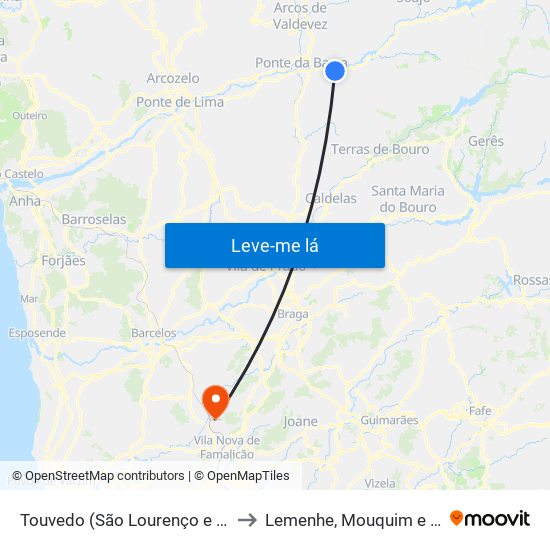 Touvedo (São Lourenço e Salvador) to Lemenhe, Mouquim e Jesufrei map