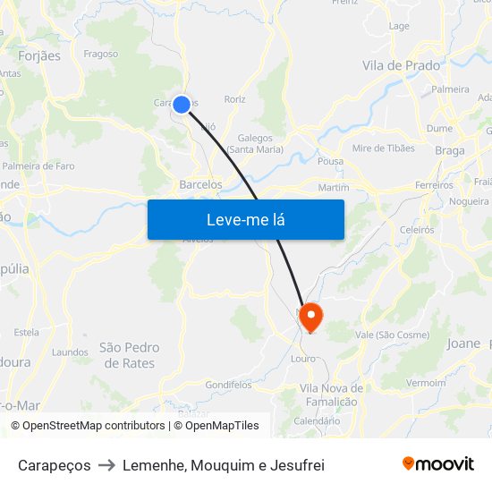 Carapeços to Lemenhe, Mouquim e Jesufrei map