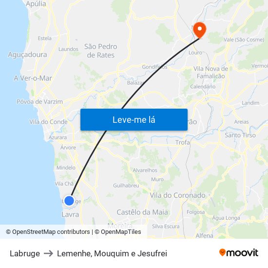 Labruge to Lemenhe, Mouquim e Jesufrei map