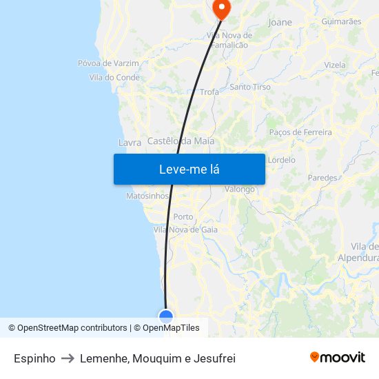 Espinho to Lemenhe, Mouquim e Jesufrei map