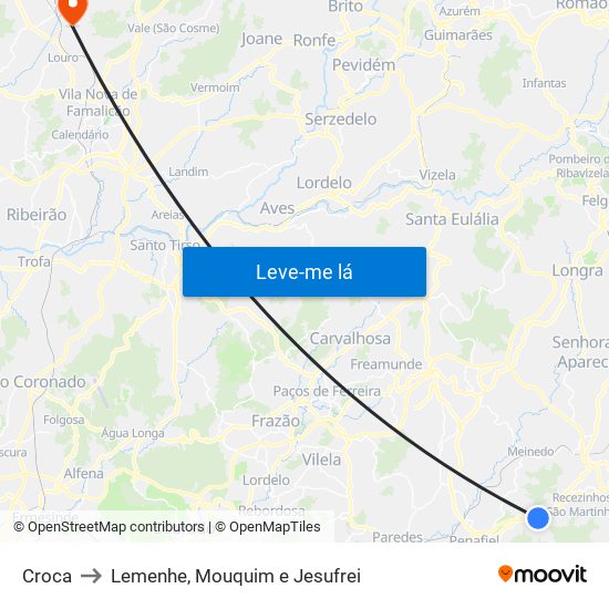 Croca to Lemenhe, Mouquim e Jesufrei map