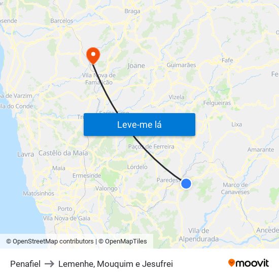 Penafiel to Lemenhe, Mouquim e Jesufrei map