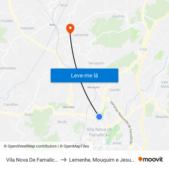 Vila Nova De Famalicão to Lemenhe, Mouquim e Jesufrei map