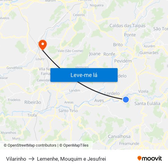 Vilarinho to Lemenhe, Mouquim e Jesufrei map