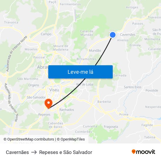 Cavernães to Repeses e São Salvador map