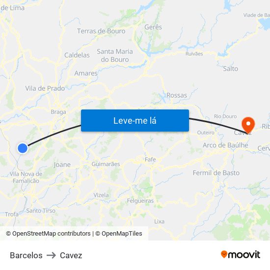 Barcelos to Cavez map