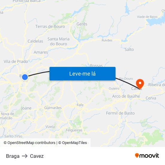 Braga to Cavez map