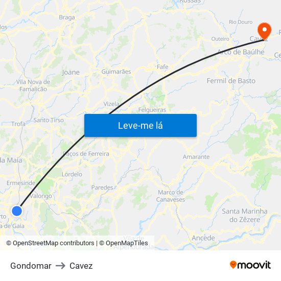 Gondomar to Cavez map