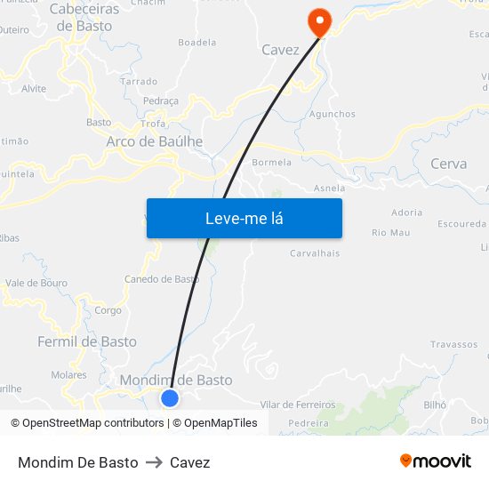 Mondim De Basto to Cavez map