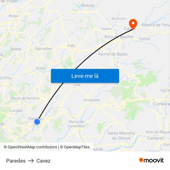 Paredes to Cavez map