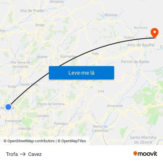 Trofa to Cavez map