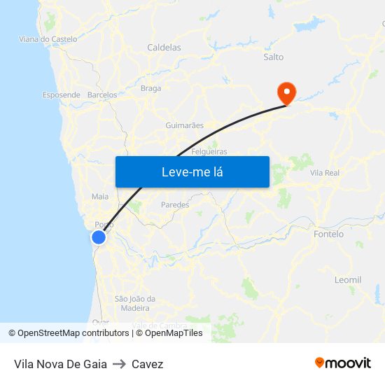 Vila Nova De Gaia to Cavez map
