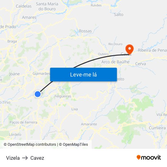 Vizela to Cavez map