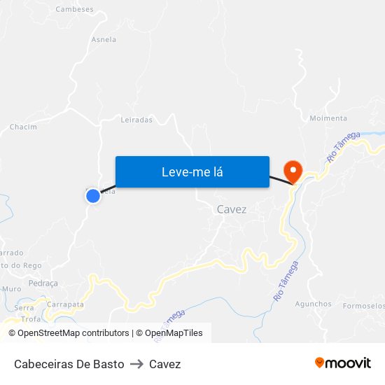 Cabeceiras De Basto to Cavez map