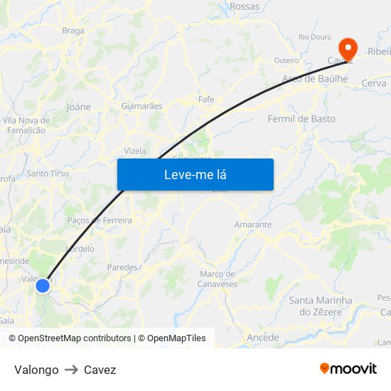 Valongo to Cavez map