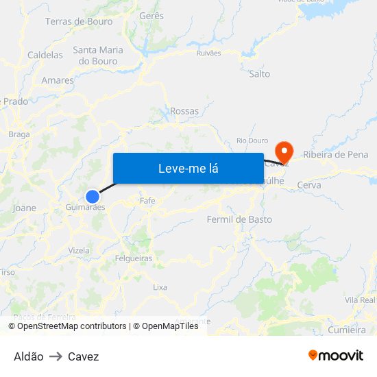 Aldão to Cavez map