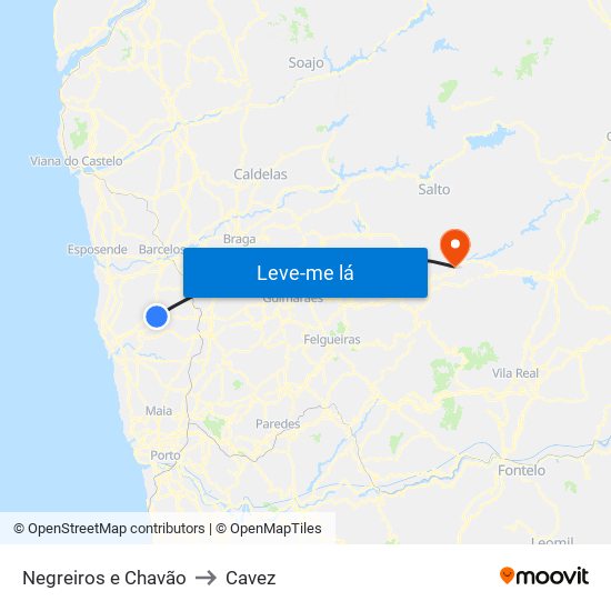 Negreiros e Chavão to Cavez map