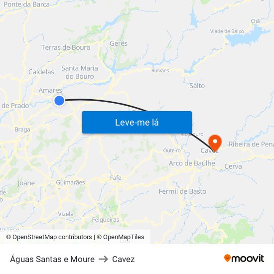 Águas Santas e Moure to Cavez map