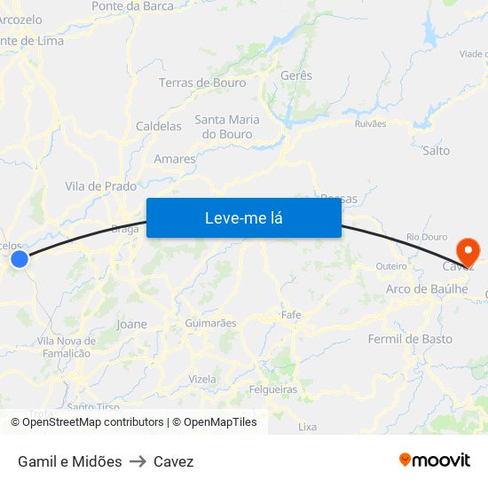 Gamil e Midões to Cavez map
