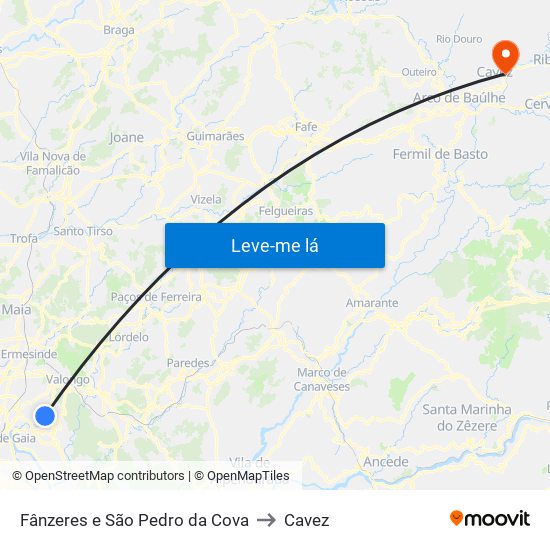 Fânzeres e São Pedro da Cova to Cavez map