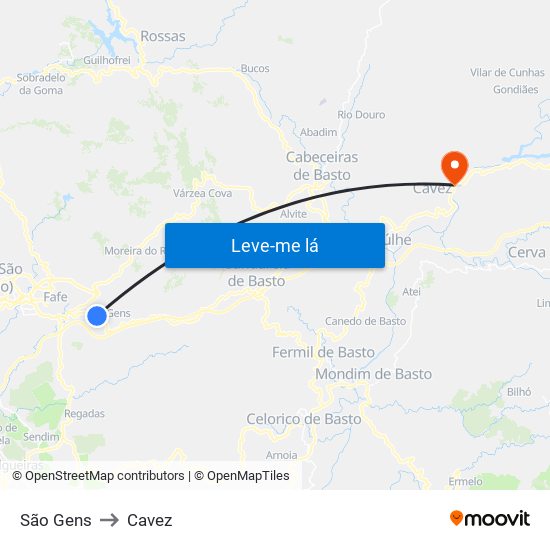 São Gens to Cavez map