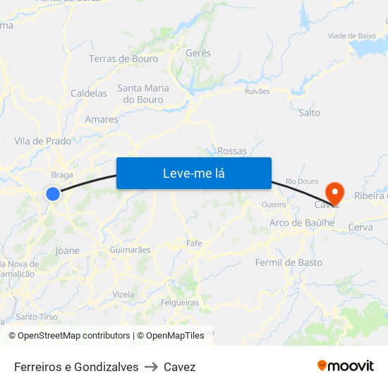 Ferreiros e Gondizalves to Cavez map
