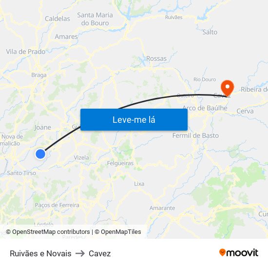 Ruivães e Novais to Cavez map