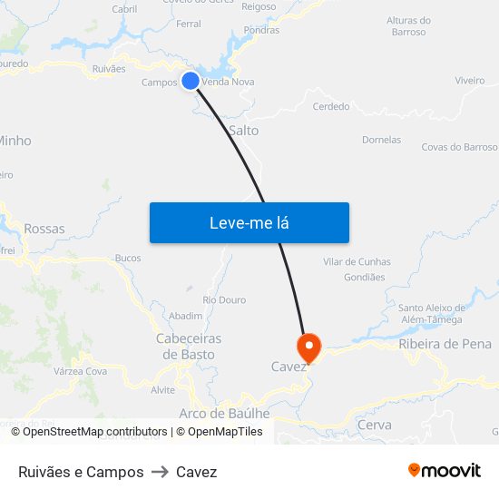 Ruivães e Campos to Cavez map