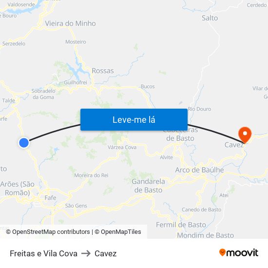 Freitas e Vila Cova to Cavez map