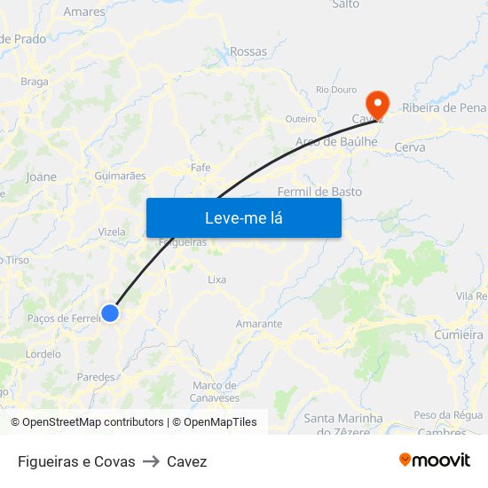 Figueiras e Covas to Cavez map