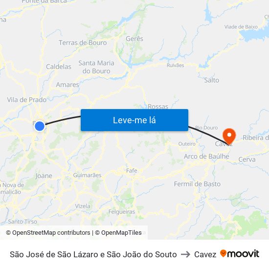 São José de São Lázaro e São João do Souto to Cavez map