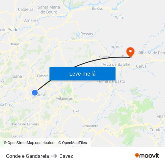 Conde e Gandarela to Cavez map