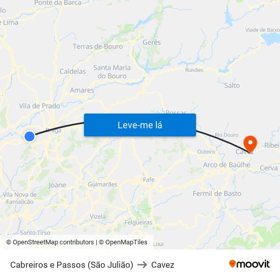 Cabreiros e Passos (São Julião) to Cavez map