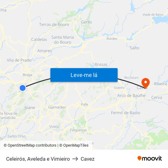 Celeirós, Aveleda e Vimieiro to Cavez map