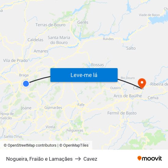 Nogueira, Fraião e Lamaçães to Cavez map
