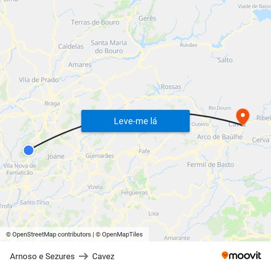 Arnoso e Sezures to Cavez map