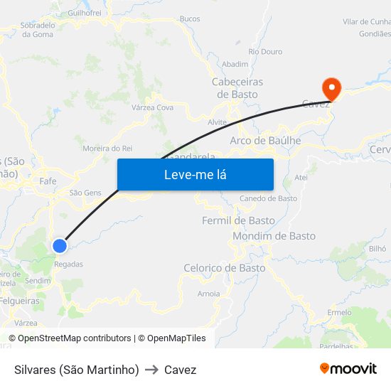 Silvares (São Martinho) to Cavez map