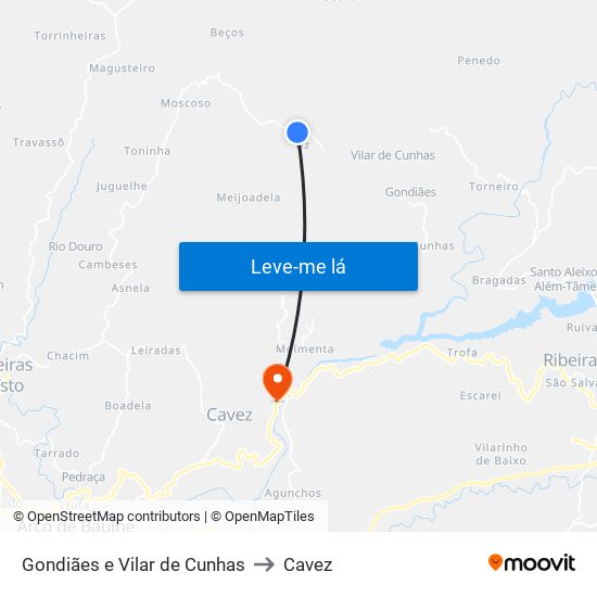 Gondiães e Vilar de Cunhas to Cavez map