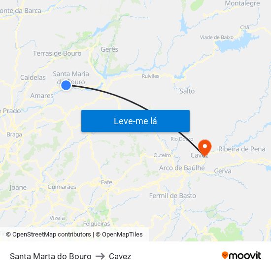 Santa Marta do Bouro to Cavez map