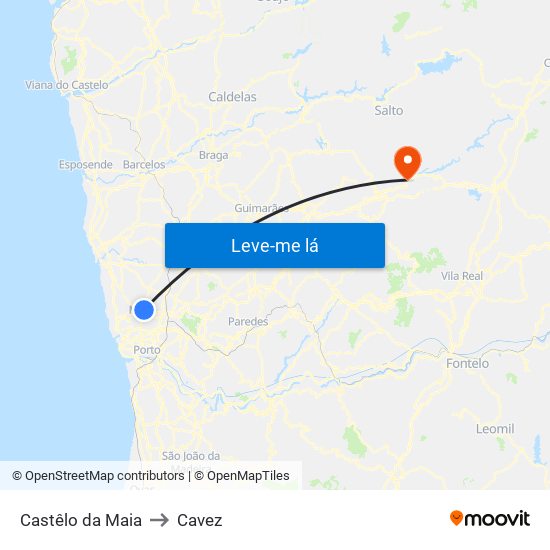 Castêlo da Maia to Cavez map