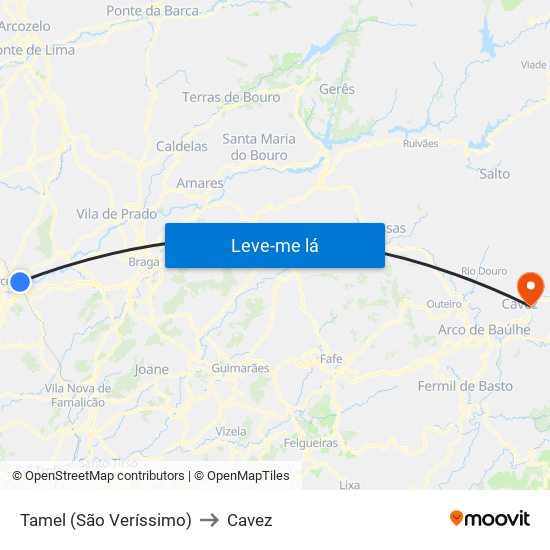 Tamel (São Veríssimo) to Cavez map