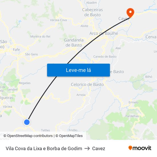 Vila Cova da Lixa e Borba de Godim to Cavez map