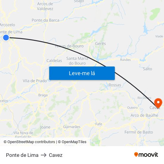 Ponte de Lima to Cavez map