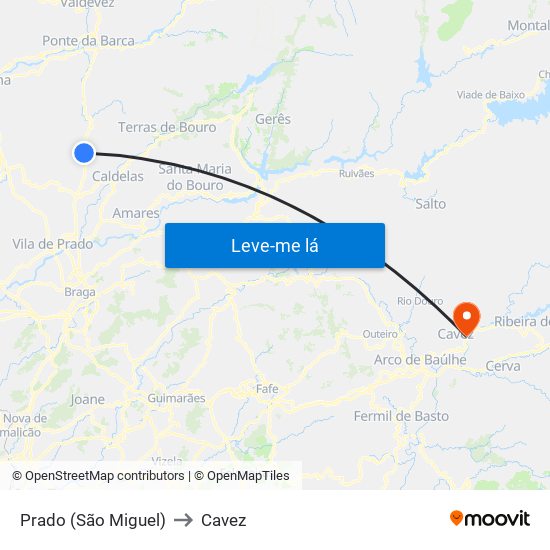 Prado (São Miguel) to Cavez map