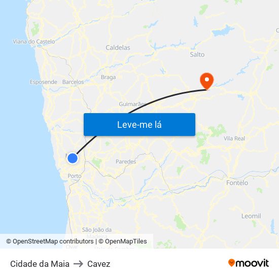 Cidade da Maia to Cavez map
