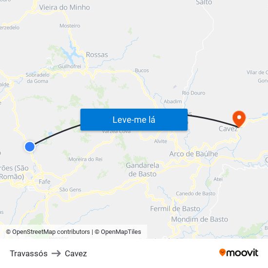 Travassós to Cavez map