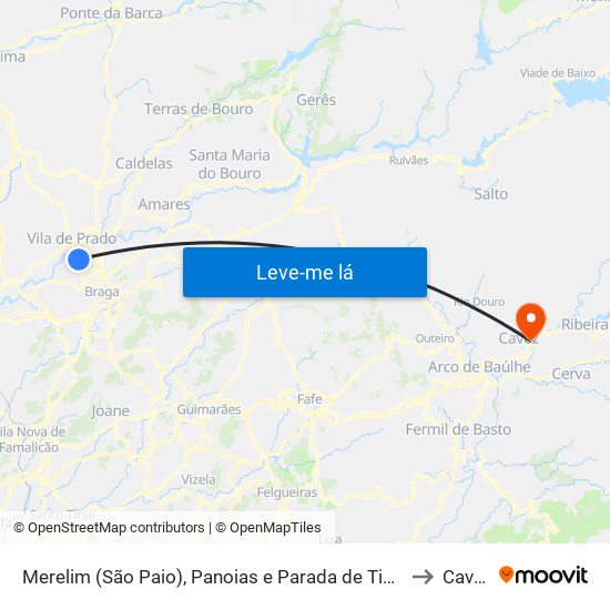 Merelim (São Paio), Panoias e Parada de Tibães to Cavez map